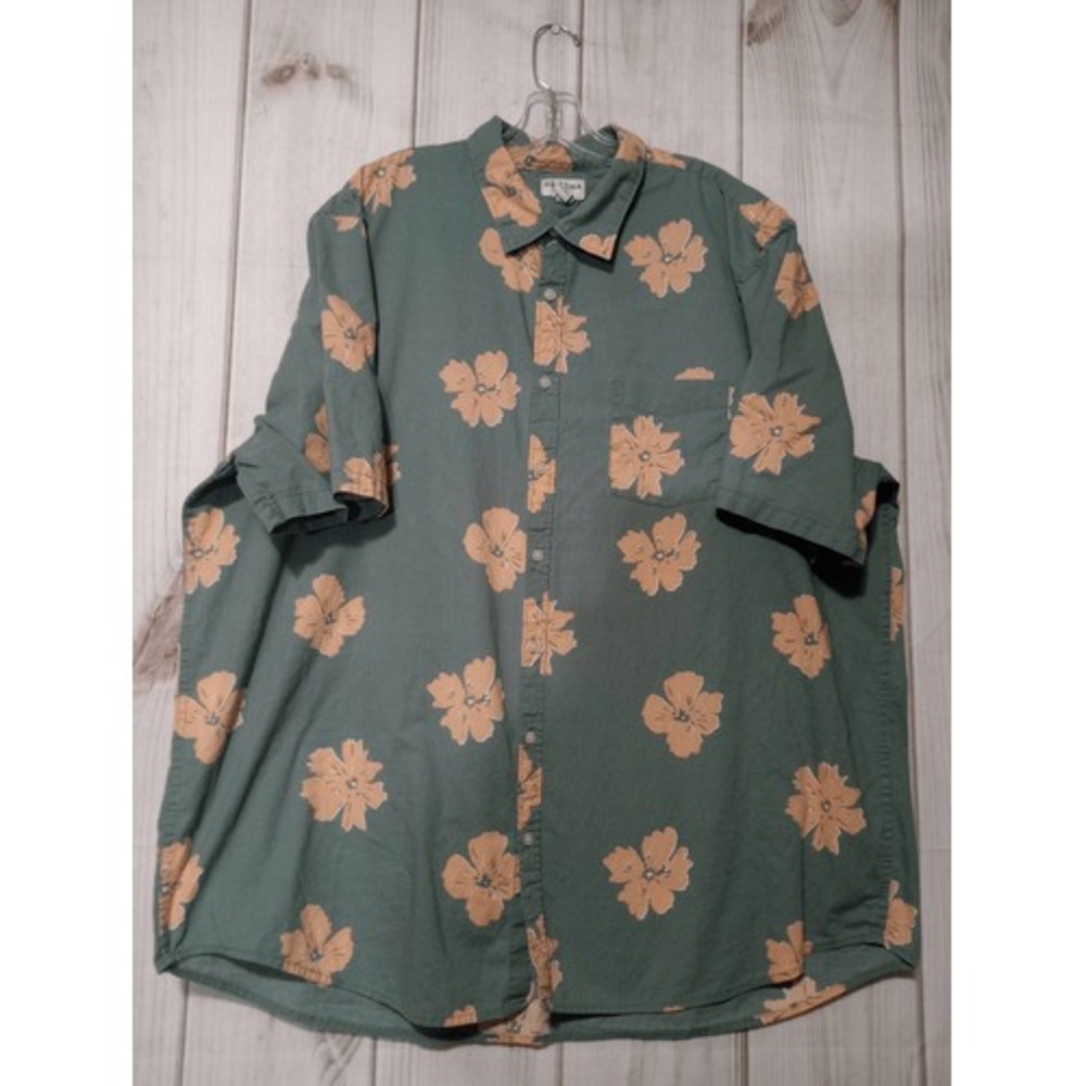 Arizona Jean Co Mens 2XLT Green Peach Floral Short Sleeve Button Down Shirt